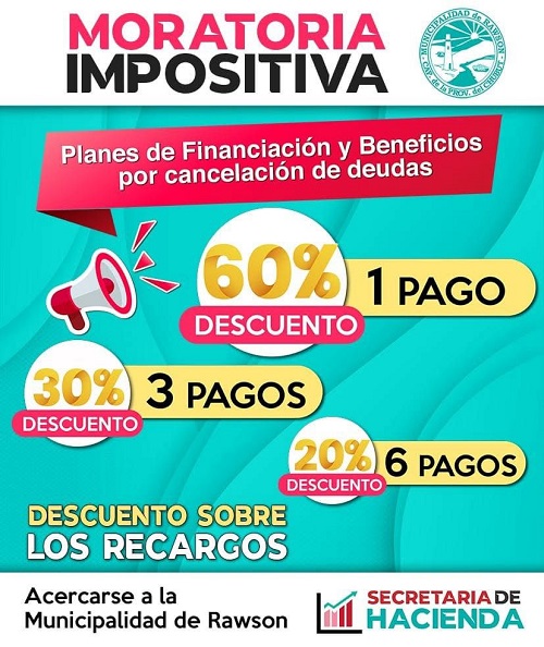 Moratoria impositiva para regularizar deudas en Rawson