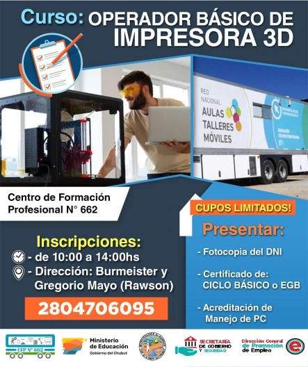 Siguen las incripciones en Rawson para operador de Impresora 3D