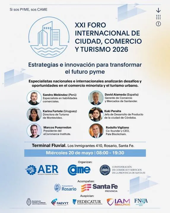 En Rosario, CAME realizará el XXI Foro Internacional de Ciudad, Comercio y Turismo 2026